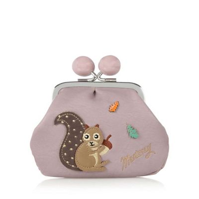 Lilac applique squirrel framed coin purse